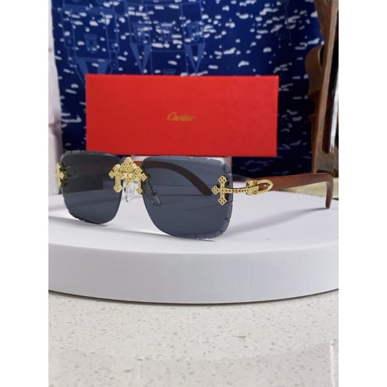 Cartier Rimless Sunglasses with Cross Motif and Wooden Temples